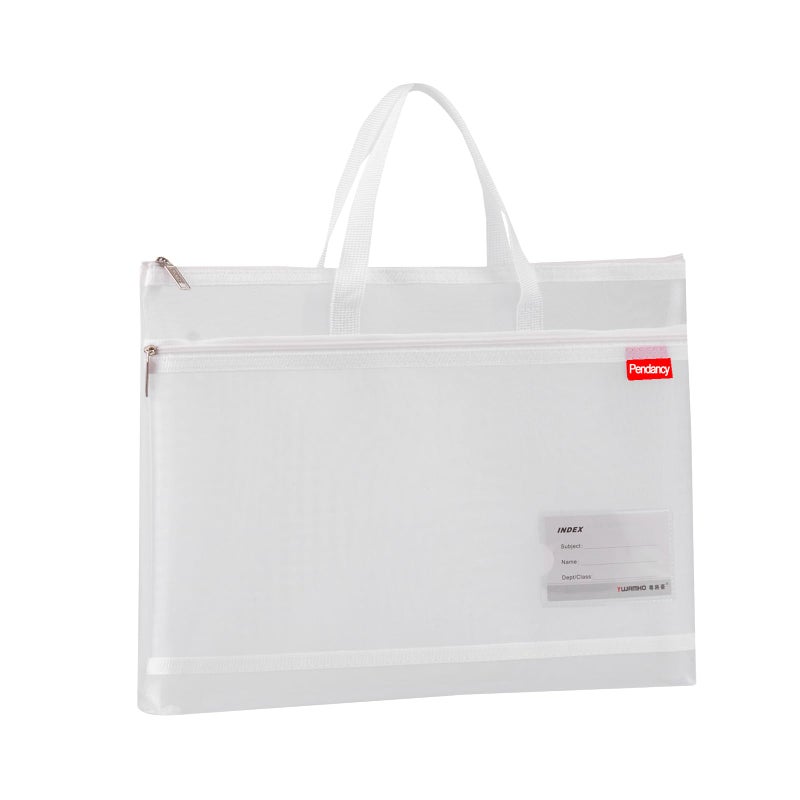 Pendancy Mesh Zipper Pouch A4 Size, Large Double Pockets Lightweight Nylon Transparent File Bag, 11x13 inch Puzzle Project/Cross Stitching/Foldable Document Storage for Travel/Office (White) - Image 1
