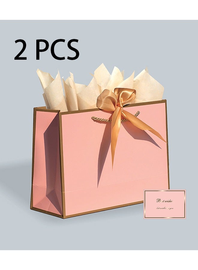 Unewshi 2PCS Pink gold frame Large Gift Bags, Paper Bags with Ribbon, Greeting Cards and Tissue Paper, Portable Party Bags with Handles, Birthday Gift Bags, Present Bags for Wedding Party, Party Supplies Bags size :32cm*25cm*11cm - Image 3