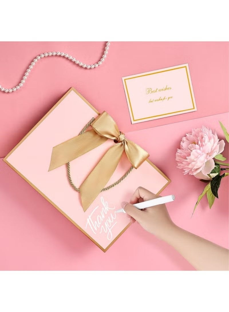 Unewshi 2PCS Pink Large Gift Bags, Paper Bags with Ribbon, Greeting Cards and Tissue Paper, Portable Party Bags with Handles, Birthday Gift Bags, Present Bags for Wedding Party, Party Supplies Bags size :32cm*25cm*11cm - Image 2