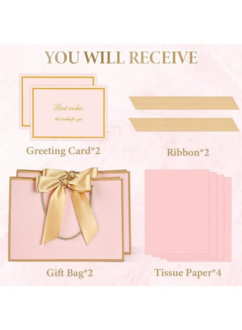 Unewshi 2PCS Pink Large Gift Bags, Paper Bags with Ribbon, Greeting Cards and Tissue Paper, Portable Party Bags with Handles, Birthday Gift Bags, Present Bags for Wedding Party, Party Supplies Bags size :32cm*25cm*11cm - Image 3