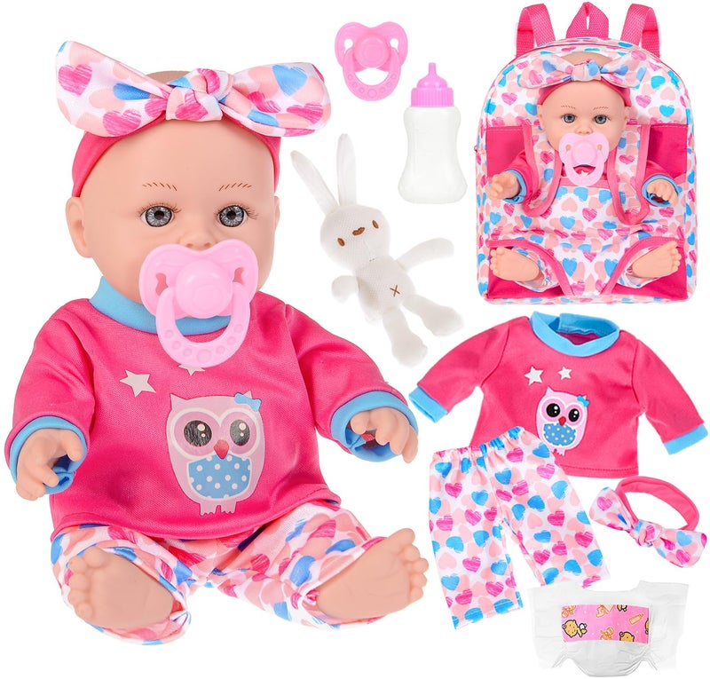 iBayda 12 Baby Doll in Gift Box with Backpack Carrier Clothes Feeding Bottle Pacifier Diaper and a Toy Rabbit Accessories First Baby Dolls for Girls 3 Years and Up - Image 3