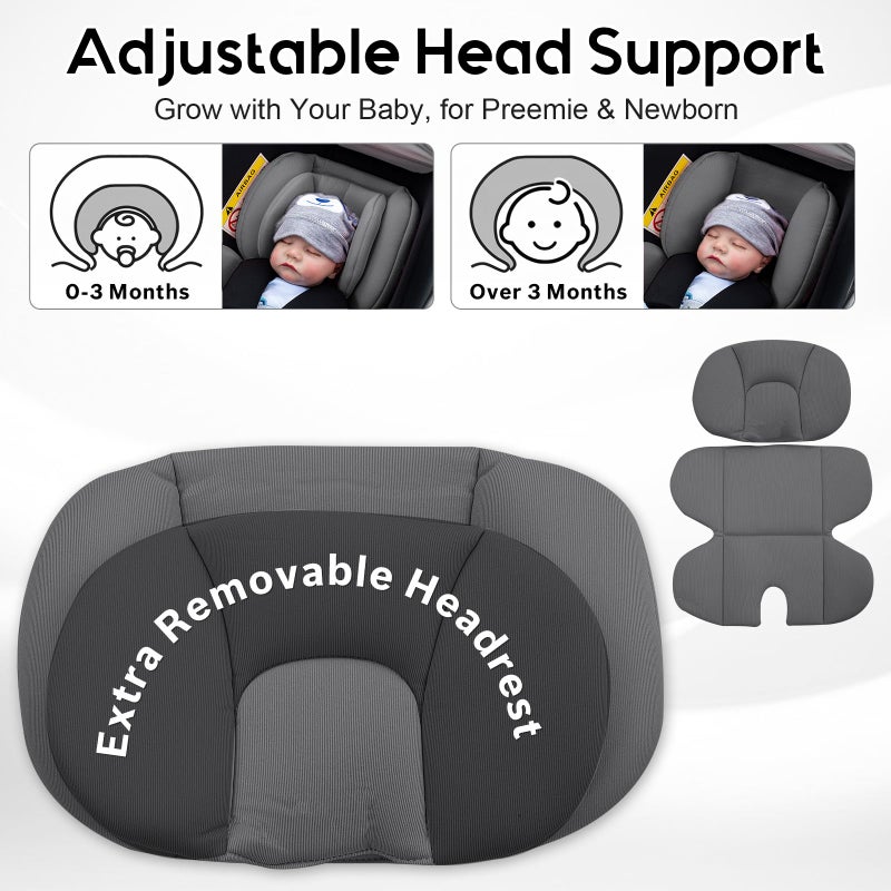 Kaseeous Thickened Carseat Head Support for Infant, Infant Car Seat Insert with Extra Headrest for Preemie to Newborn, Adjustable Baby Car Seat Cushion with Filled Natural Spong - Image 3