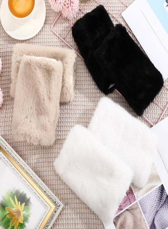 Skicuff قفازات Skicuff النسائية بدون أصابع من الفرو الصناعي، 3 قطع، قفازات فرو ناعمة ورقيقة، تدفئة للذراعين في الشتاء (أسود، أبيض، كاكي) - Image 3
