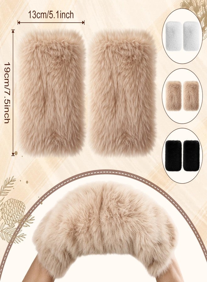 Skicuff قفازات Skicuff النسائية بدون أصابع من الفرو الصناعي، 3 قطع، قفازات فرو ناعمة ورقيقة، تدفئة للذراعين في الشتاء (أسود، أبيض، كاكي) - Image 2