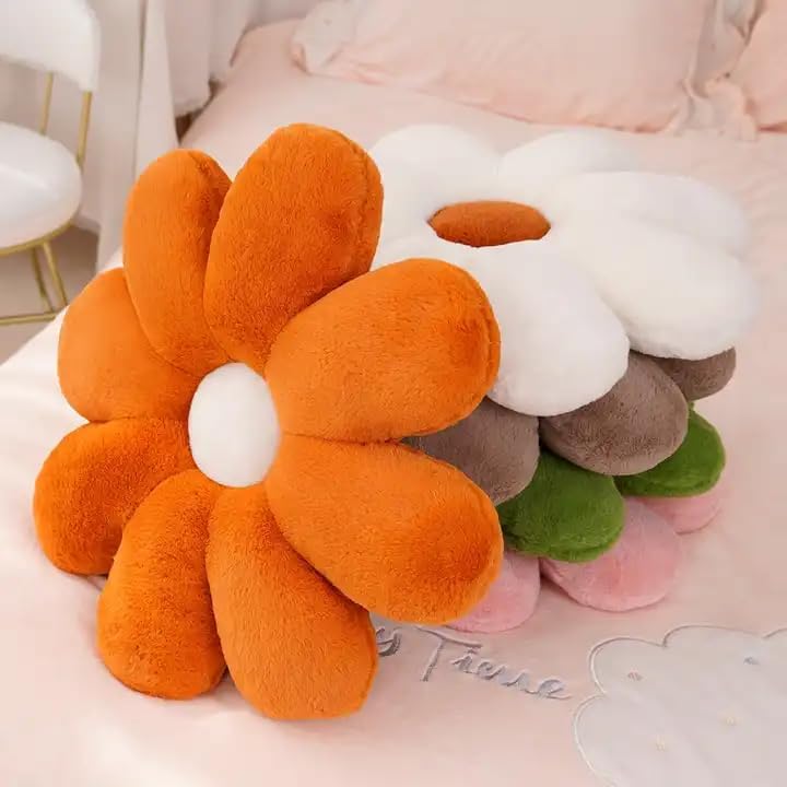 RVA Daisy Designed Decorative Cute Throw Pillows Floor Cushion for Girls Couch Sofa Chair Aesthetic Decor (35CM, Orange) - Image 2