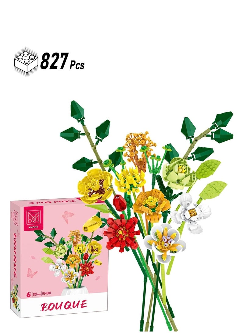 KASTWAVE Flower Bouquet Building Kit, Artificial Flower Building Blocks Decorative Creative Home Accessories, Botanical Collection Set for Adults, Not Compatible With LEGO (827 PCS)  - Image 1