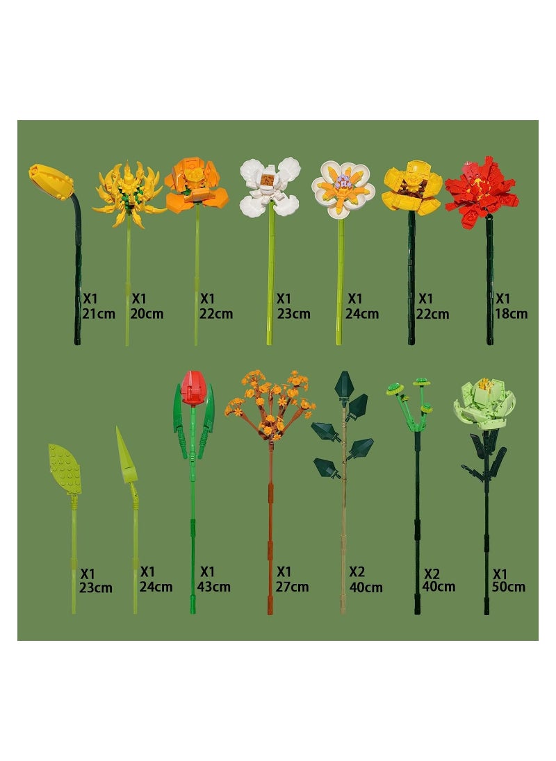 KASTWAVE Flower Bouquet Building Kit, Artificial Flower Building Blocks Decorative Creative Home Accessories, Botanical Collection Set for Adults, Not Compatible With LEGO (827 PCS)  - Image 2