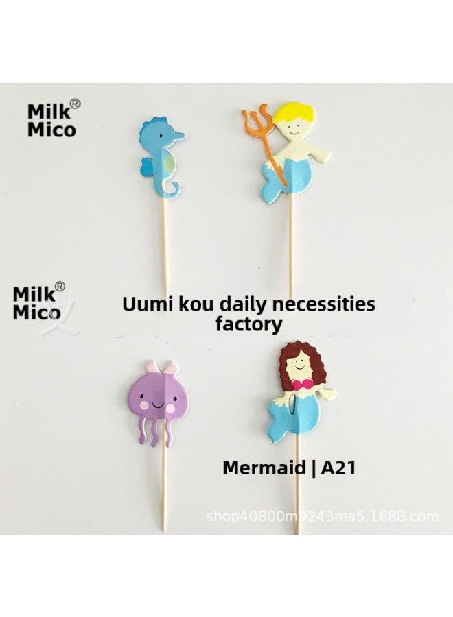 Cake Decoration Card Beard Toothpick Plug-in Shark Turtle Baking Dress-Up Peacock Butterfly Flag-Specifications:Mermaid Toothpick - Image 1