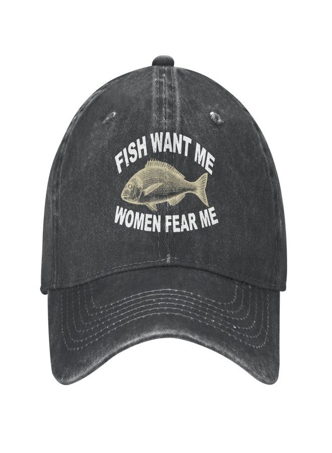 Sefgaen Hat Women Want Me Fishes Fear Me Hat for Men Baseball Cap Adjustable Hats Black - Image 1