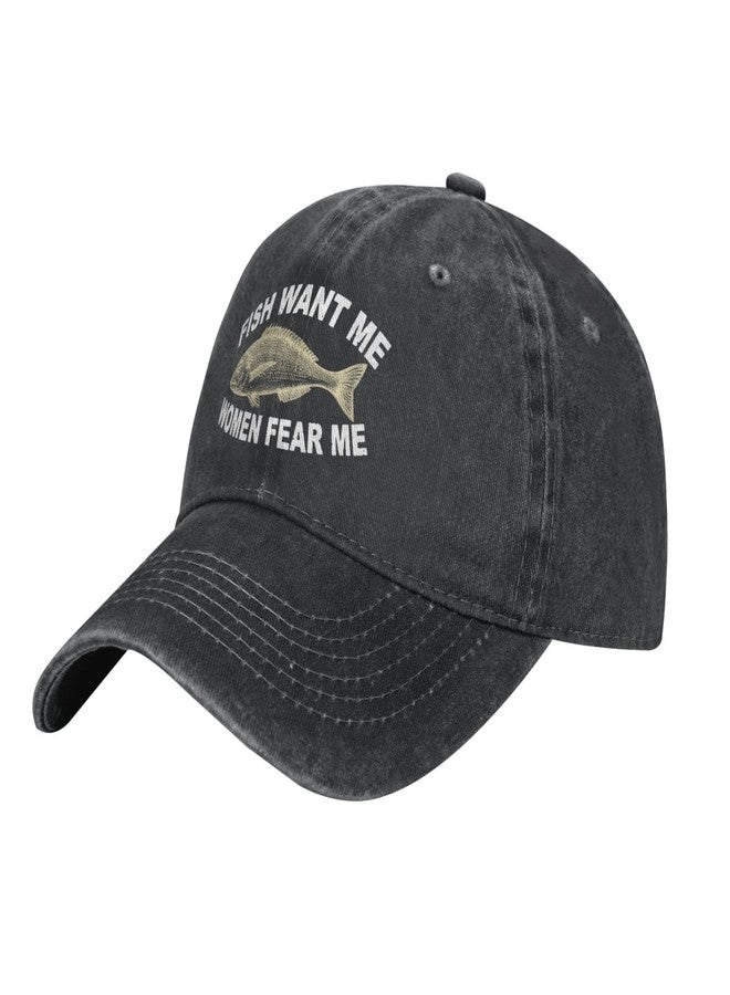 Sefgaen Hat Women Want Me Fishes Fear Me Hat for Men Baseball Cap Adjustable Hats Black - Image 2