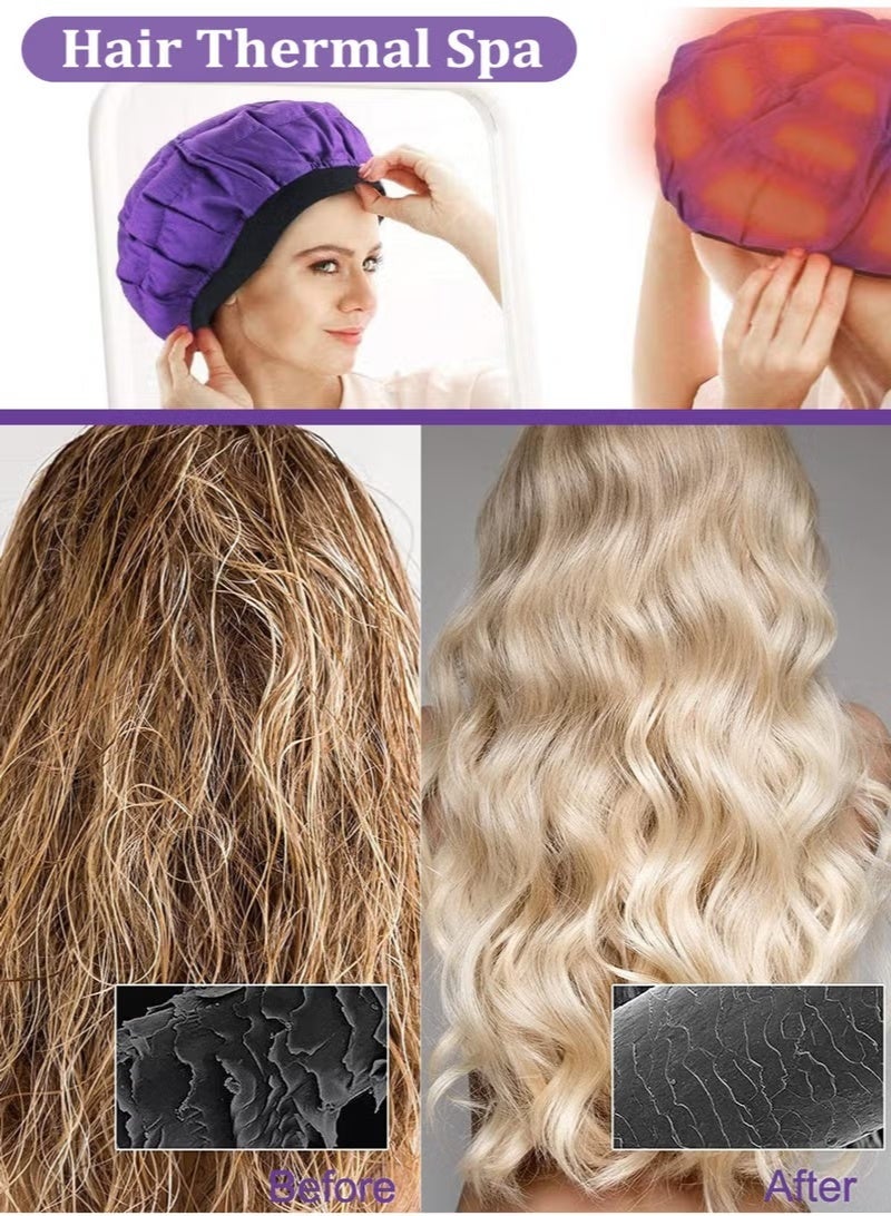 Deep Conditioning Microwavable Heat Cap, Hot Head Cap to Hydrate, Moisturize and Condition, 100% Natural Cotton Flaxseed Seed Interior (Purple) - Image 3