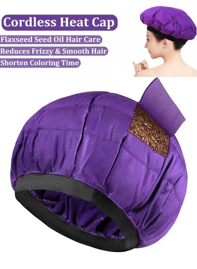 Deep Conditioning Microwavable Heat Cap, Hot Head Cap to Hydrate, Moisturize and Condition, 100% Natural Cotton Flaxseed Seed Interior (Purple) - Image 1