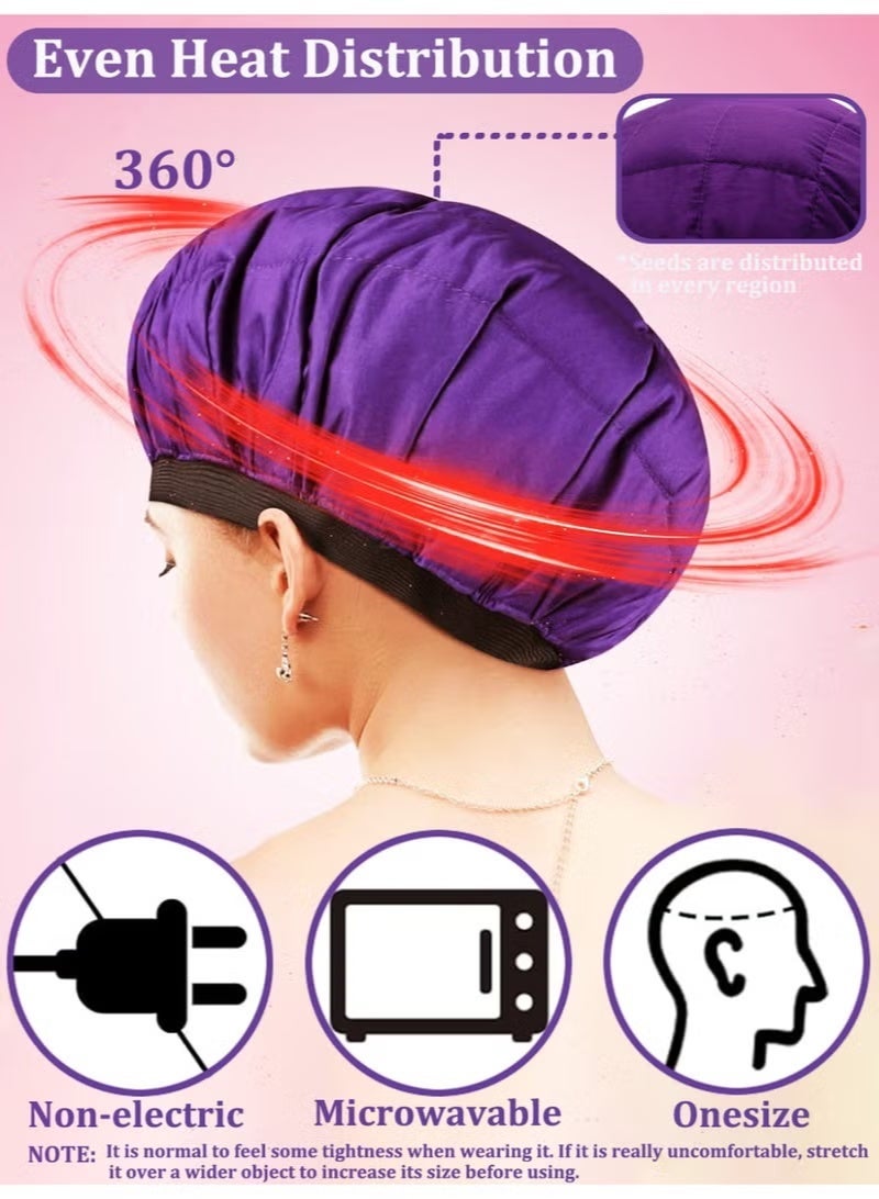 Deep Conditioning Microwavable Heat Cap, Hot Head Cap to Hydrate, Moisturize and Condition, 100% Natural Cotton Flaxseed Seed Interior (Purple) - Image 2
