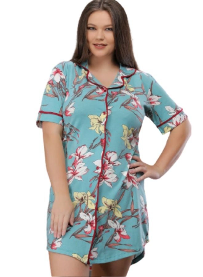 Cotton night dress with short sleeves loose elegant large sizes