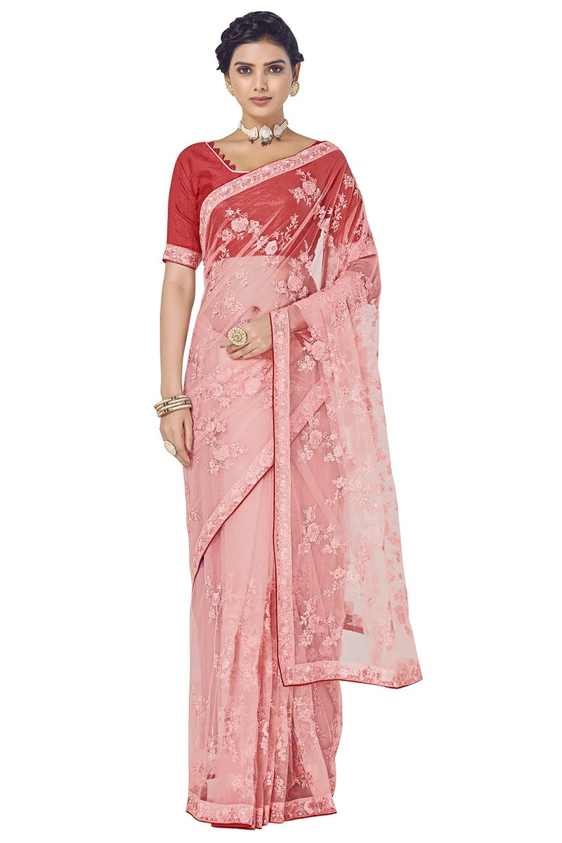Glory Sarees Women's Net Saree with Embroidery Work (GS_Luxury131_Pink) - Image 2