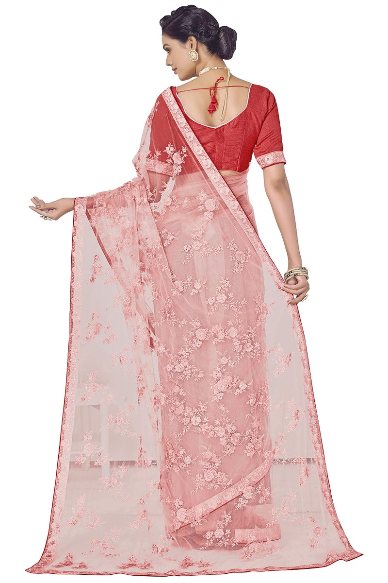 Glory Sarees Women's Net Saree with Embroidery Work (GS_Luxury131_Pink) - Image 5