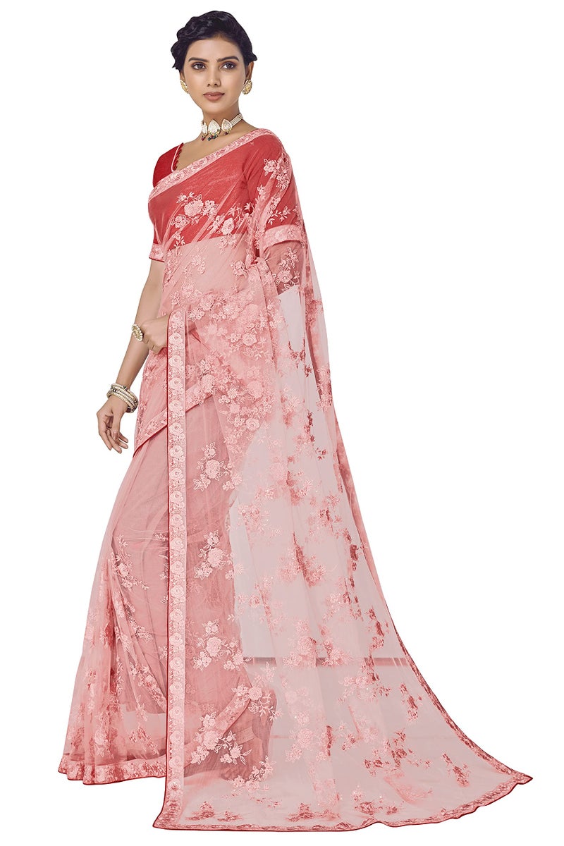 Glory Sarees Women's Net Saree with Embroidery Work (GS_Luxury131_Pink) - Image 4