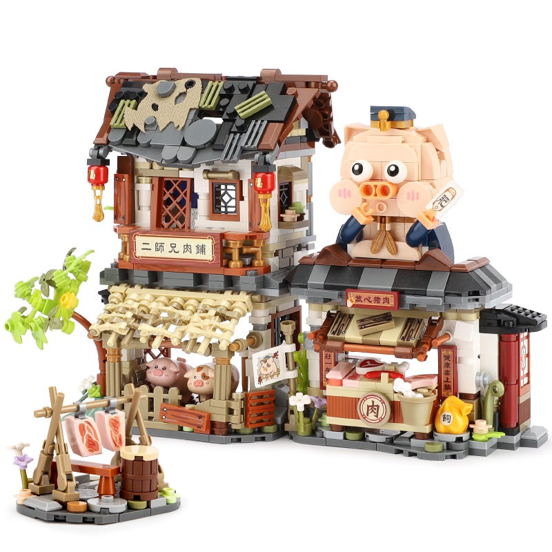 TOY PLAYER Chinese Street View Butcher Shop Mini Building Blocks MOC Creative Building Toys Model Set for Girls 612 Years Old 1105 PCS Simulation Architecture Construction Toy - Image 3