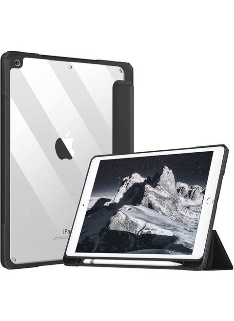 Protective Case Cover For Apple iPad 10.2 inch (2021/2020/2019) Generation with Pencil Holder, [Support Apple Pencil Charging and Touch ID], Clear Transparent Case with Auto Wake/Sleep,Black