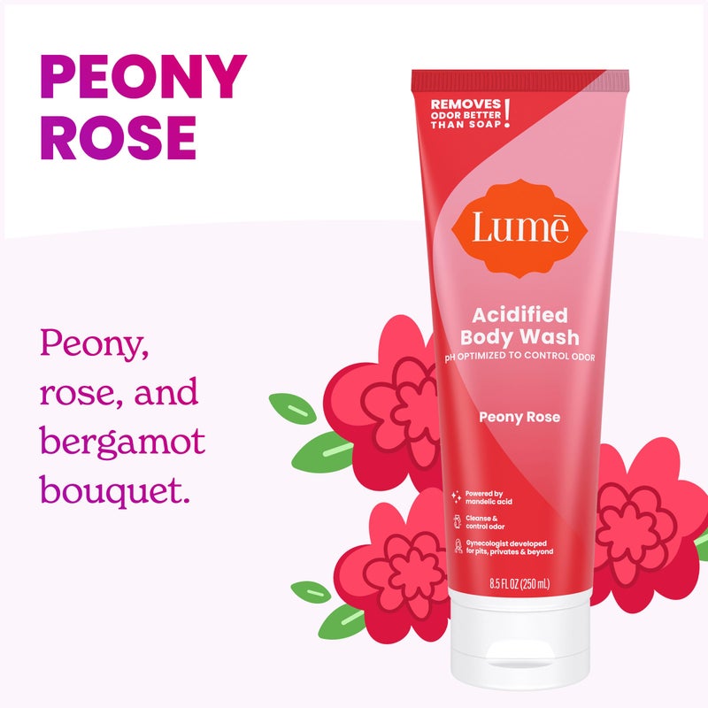 Lume Acidified Body Wash - 24 Hour Odor Control - Removes Odor Better than Soap - Moisturizing Formula - Formulated Without SLS or Parabens - OB/GYN Developed - 8.5 ounce (Pack of 2) (Peony Rose) - Image 3