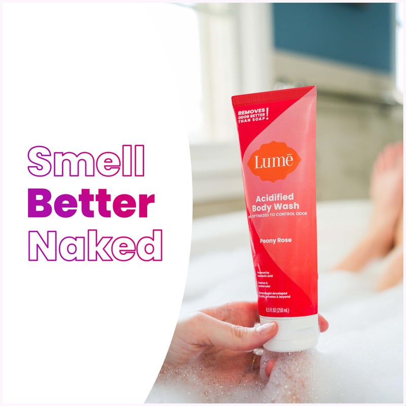 Lume Acidified Body Wash - 24 Hour Odor Control - Removes Odor Better than Soap - Moisturizing Formula - Formulated Without SLS or Parabens - OB/GYN Developed - 8.5 ounce (Pack of 2) (Peony Rose) - Image 5
