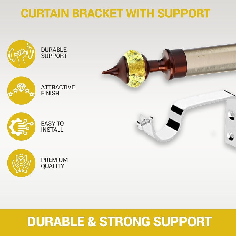GLOXY Single Diamond Aluminum Curtain Brackets Parda Holders with Support Fittings Designer 1 Inch Rod Pocket Finials for Door WindowCoffee Mix YellowPair of 4 - Image 2