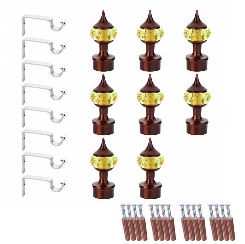 GLOXY Single Diamond Aluminum Curtain Brackets Parda Holders with Support Fittings Designer 1 Inch Rod Pocket Finials for Door WindowCoffee Mix YellowPair of 4 - Image 1