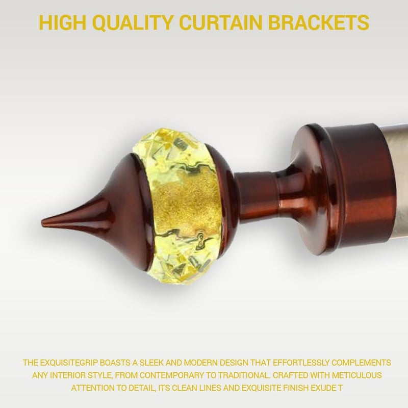 GLOXY Single Diamond Aluminum Curtain Brackets Parda Holders with Support Fittings Designer 1 Inch Rod Pocket Finials for Door WindowCoffee Mix YellowPair of 4 - Image 4