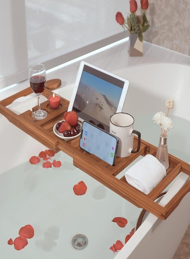 VaeFae Premium Teak Bathtub Tray, Expandable Wooden Bath Tray for Tub, Luxury Bathtub & Bathroom Accessories, Great House Warming, Anniversary & Wedding and Birthday Gifts (Free Teak Body Brush) - Image 4