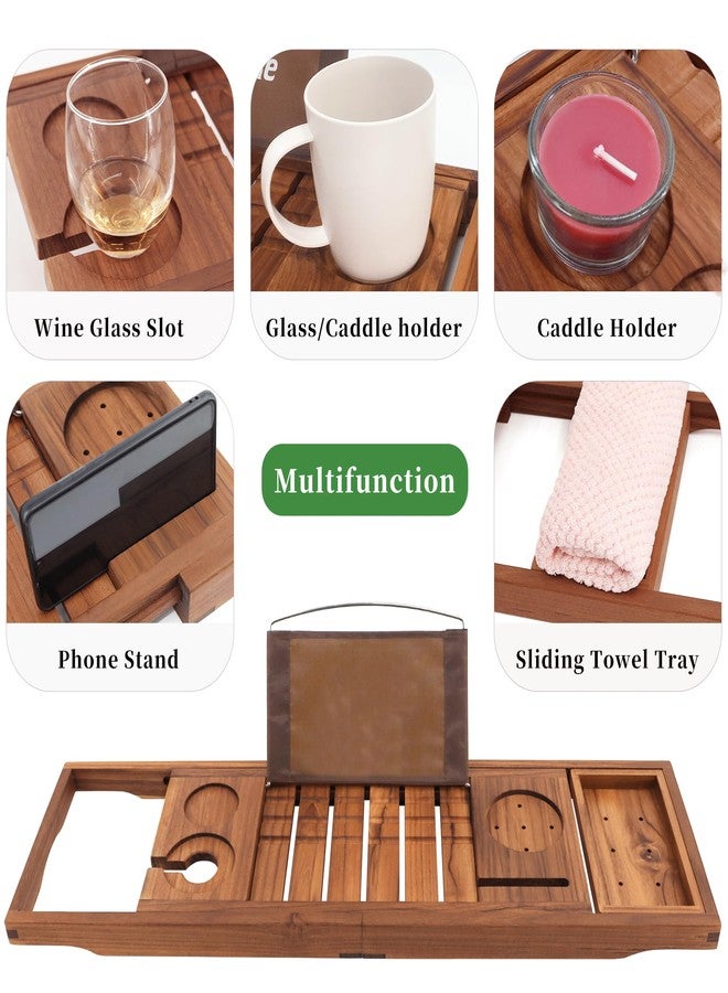 VaeFae Premium Teak Bathtub Tray, Expandable Wooden Bath Tray for Tub, Luxury Bathtub & Bathroom Accessories, Great House Warming, Anniversary & Wedding and Birthday Gifts (Free Teak Body Brush) - Image 5