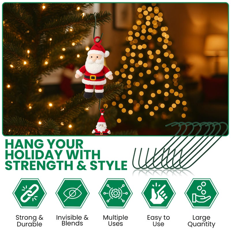 Iconikal 450-Count Green Ornament Hooks Heavy Duty 1.4 & 2.5-Inch Christmas Tree Hangers for Large Small Decorations Blends with Tree Bulk Pack - Image 3