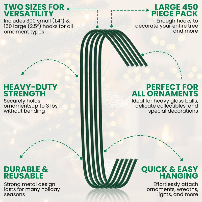 Iconikal 450-Count Green Ornament Hooks Heavy Duty 1.4 & 2.5-Inch Christmas Tree Hangers for Large Small Decorations Blends with Tree Bulk Pack - Image 4