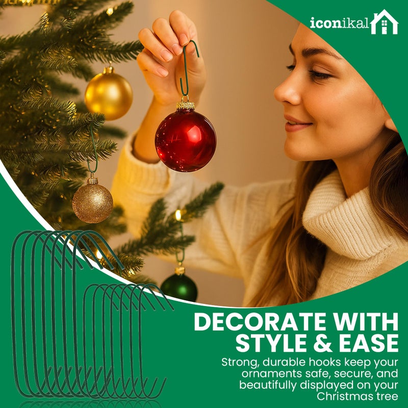 Iconikal 450-Count Green Ornament Hooks Heavy Duty 1.4 & 2.5-Inch Christmas Tree Hangers for Large Small Decorations Blends with Tree Bulk Pack - Image 2