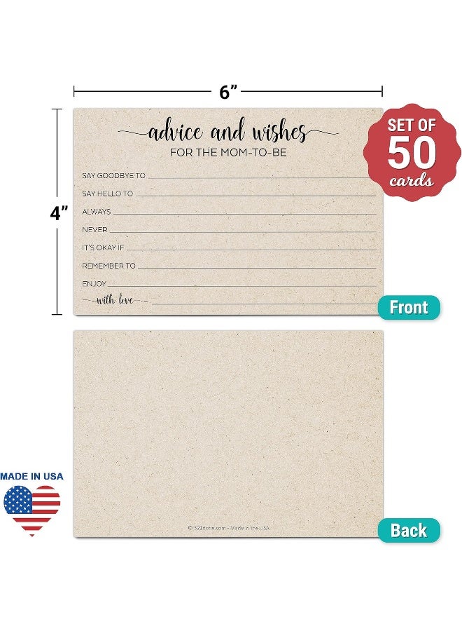 321Done Advice and Wishes for The Mom-to-Be, Made in USA - 4x6 Kraft Tan, Baby Shower Game, Gender Reveal Decor, Simple, Elegant, Minimalist - 50 Cards - Image 2