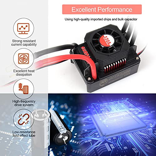 ARRAROWN RC Car 1:10 Scale 3650 5200KV Brushless Motor & 120A ESC & Programming Card PI65 Waterproof Motor & Electronic Speed Controller Combo Set for Most of 1/10 RC Car Truck On-Road Car - Image 2