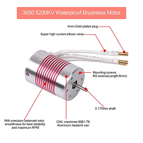 ARRAROWN RC Car 1:10 Scale 3650 5200KV Brushless Motor & 120A ESC & Programming Card PI65 Waterproof Motor & Electronic Speed Controller Combo Set for Most of 1/10 RC Car Truck On-Road Car - Image 4