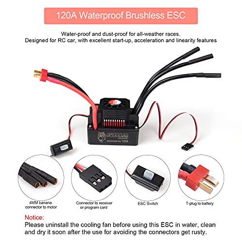 ARRAROWN RC Car 1:10 Scale 3650 5200KV Brushless Motor & 120A ESC & Programming Card PI65 Waterproof Motor & Electronic Speed Controller Combo Set for Most of 1/10 RC Car Truck On-Road Car - Image 3