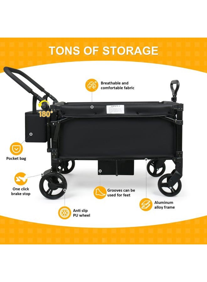 VOOI Stroller Wagon, 2 Seater Kids Wagon, Collapsible with 5-Point Harnesses, Zipper Door, Sun Canopy - Image 2