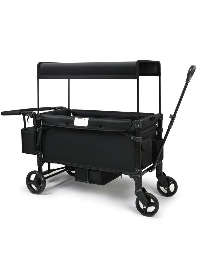 VOOI Stroller Wagon, 2 Seater Kids Wagon, Collapsible with 5-Point Harnesses, Zipper Door, Sun Canopy - Image 1
