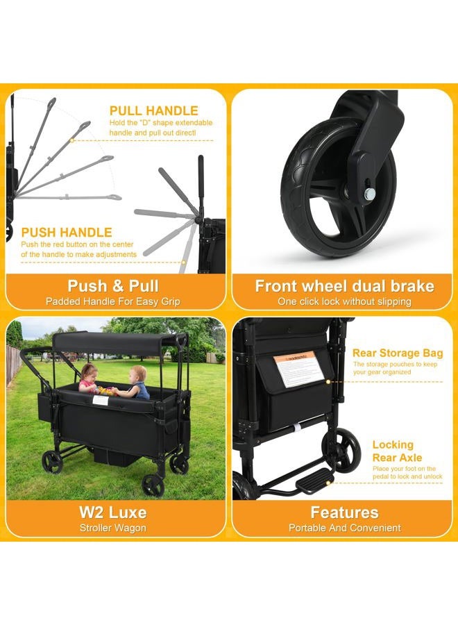 VOOI Stroller Wagon, 2 Seater Kids Wagon, Collapsible with 5-Point Harnesses, Zipper Door, Sun Canopy - Image 3