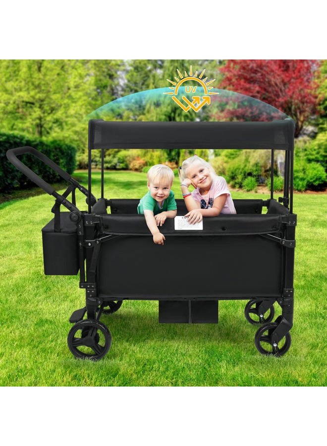 VOOI Stroller Wagon, 2 Seater Kids Wagon, Collapsible with 5-Point Harnesses, Zipper Door, Sun Canopy - Image 5