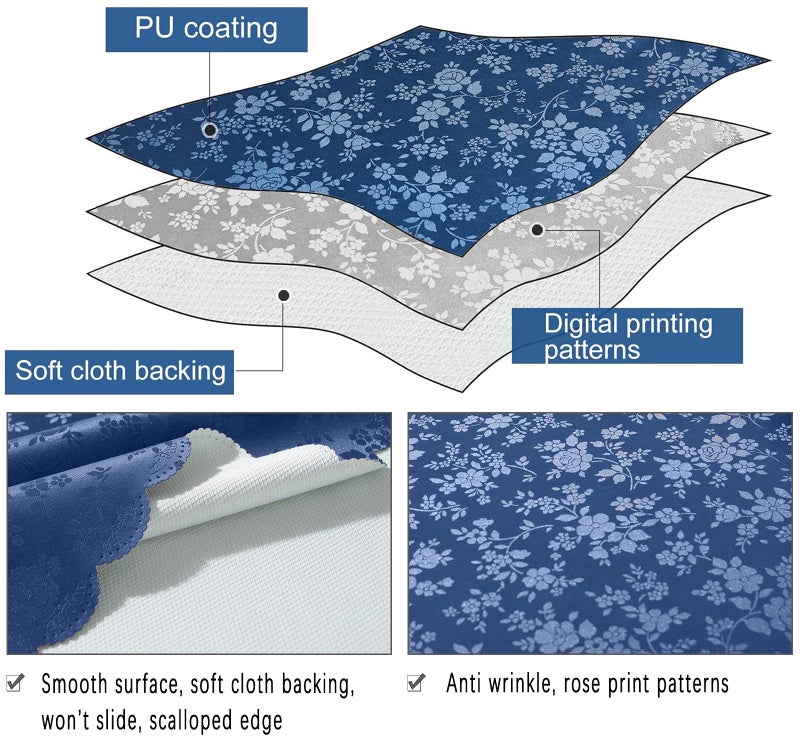 Jeloris Waterproof Vinyl Tablecloth  Rectangle Heavy Plastic Tablecloth  Wipeable Spillproof Oil-Proof Vinyl Table Cover for Kitchen Dining Room (Blue  52"" x 70"") - Image 5