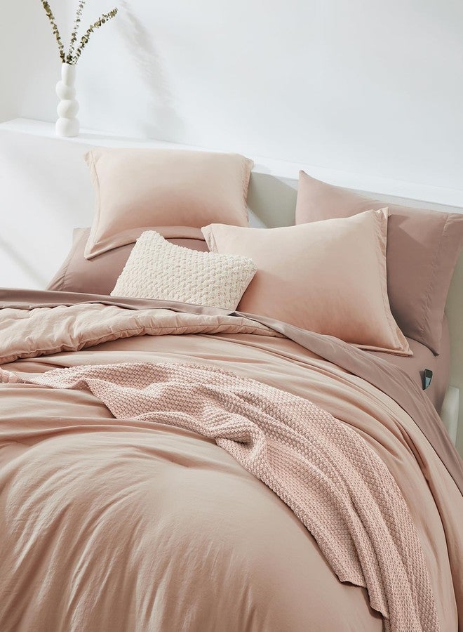 WRENSONGE Queen Comforter Set - 7 Pieces Clay Pink Soft Bed in a Bag Queen with Fitted Sheet, Flat Sheet, 2 Pillow Shams, and 2 Pillowcases- Warm Bedding Sets Queen for All Season - Image 4