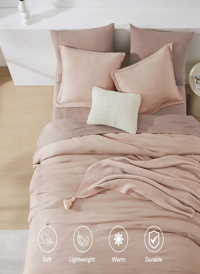 WRENSONGE Queen Comforter Set - 7 Pieces Clay Pink Soft Bed in a Bag Queen with Fitted Sheet, Flat Sheet, 2 Pillow Shams, and 2 Pillowcases- Warm Bedding Sets Queen for All Season - Image 5