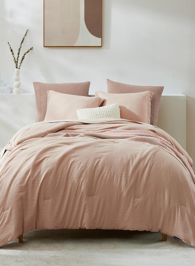 WRENSONGE Queen Comforter Set - 7 Pieces Clay Pink Soft Bed in a Bag Queen with Fitted Sheet, Flat Sheet, 2 Pillow Shams, and 2 Pillowcases- Warm Bedding Sets Queen for All Season - Image 3