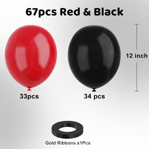YMSZ Red and Black Latex Balloons 67 12 Inch Black and Red Party Balloons for Birthday Graduation BBQ Casino Poker Card Party Decoration - Image 5