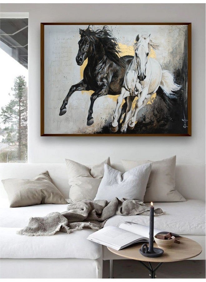 Artsense لوحة فن آرتسينس لتزيين الجدران تميمة الحظ خيول لوحة جدارية تجريدية لغرفة المعيشة لوحة كبيرة لتزيين المنزل بإطار - متعددة الألوان / 30x40 بوصة / (76x101 سم) - Image 1