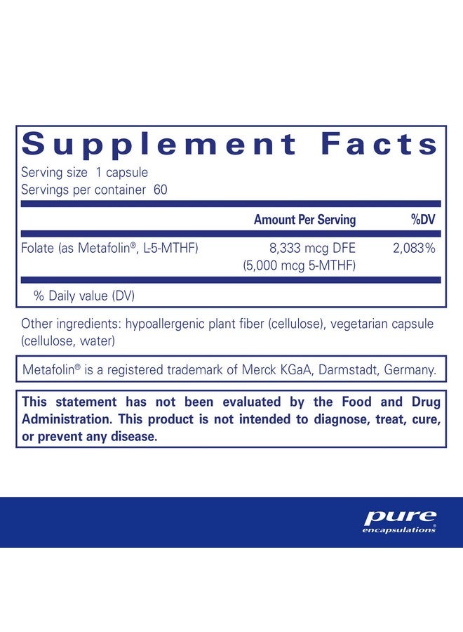 Pure Encapsulations - Folate 5,000 - Activated Vitamin B9 as 5-Methyltetrahydrofolate (5-MTHF) - 60 Capsules - Image 2