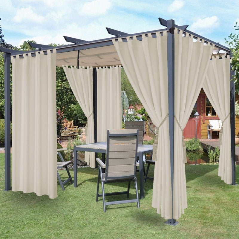 LORDTEX LORDTEX Waterproof Blackout Curtains for Patio Thermal Insulated Sun Blocking Detachable Sticky Tab Top Curtains for Bedroom Porch Pergola Cabana 52 x 120 inch 2 Panels Vanilla