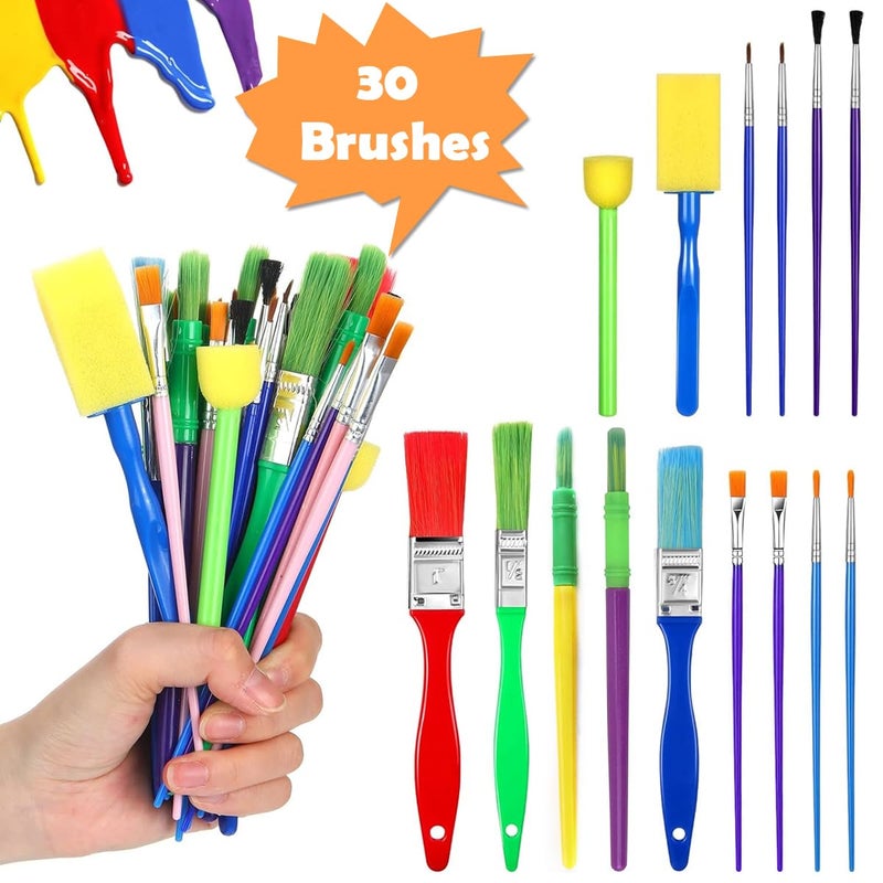 HASTHIP® Acrylic Painting Brushes Set of 30 Pcs With Nylon Bristles & Sponge Brushes, Non-Toxic Art Kit for Kids & Adults, Ideal for Canvas, Wood, Fabric, Ceramics & Graffiti Painting - Image 3
